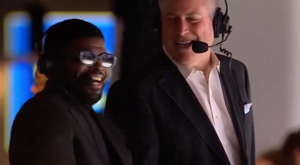 P.K. Subban, laughing in the ESPN broadcasting booth. 