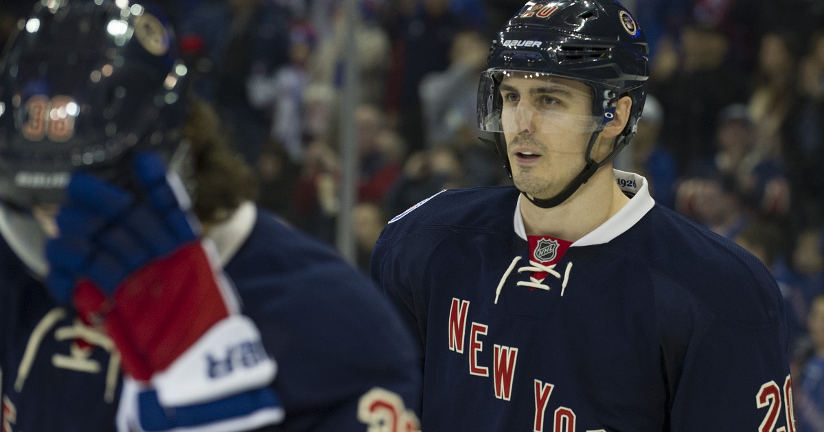 Chris Kreider appears to hit Cody Eakin over the head with his own helmet!