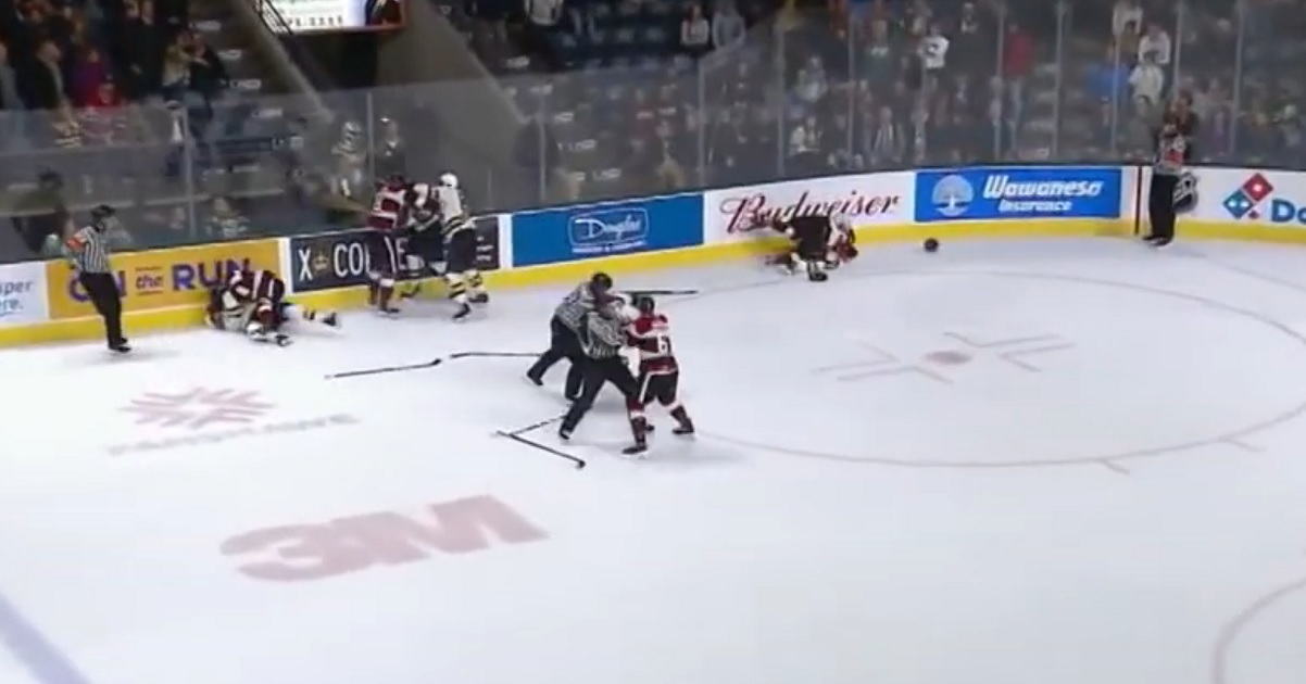 All out line brawl breaks out between the London Knights &amp;amp; Ottawa 67s.