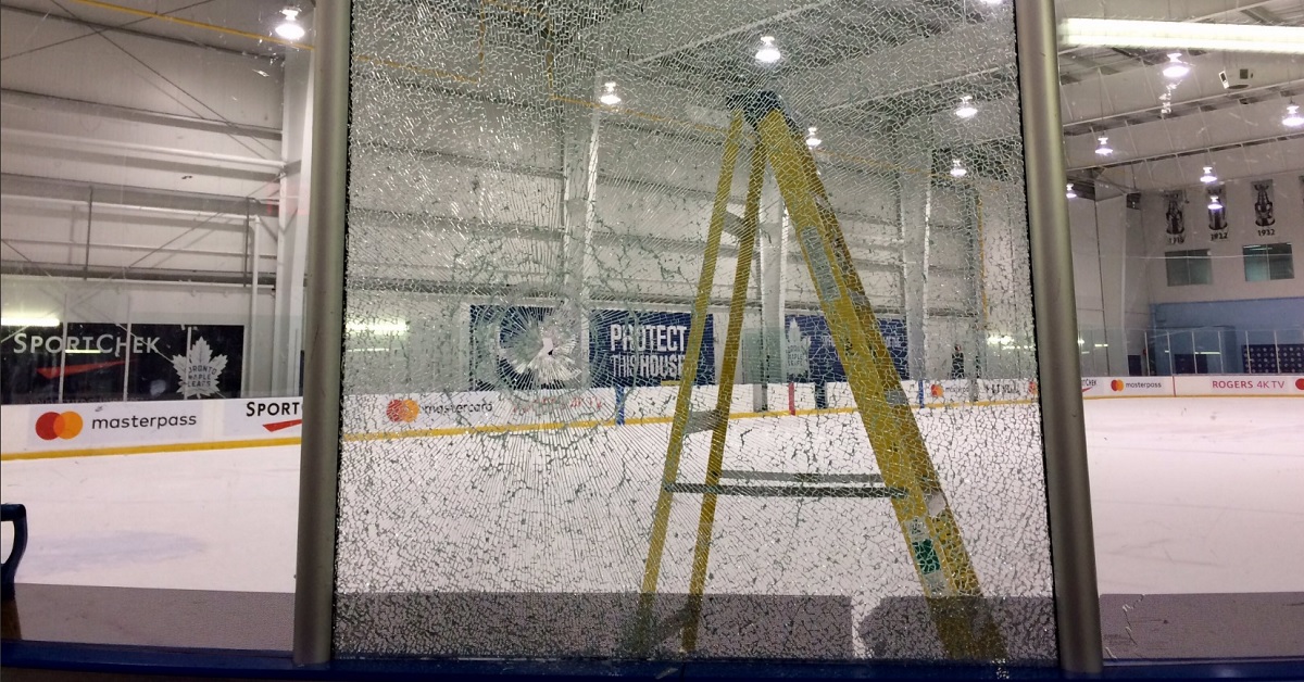 Auston Matthews fires off a rocket and shatters glass in training camp.