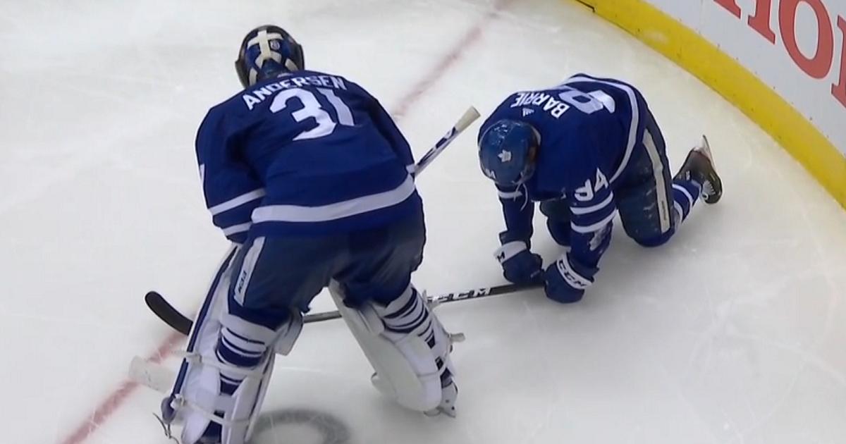 Tyson Barrie leaves Game 5 after a big hit from Jenner.