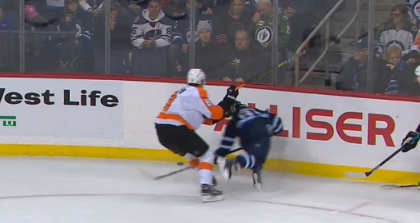 Hagg ejected after questionable hit on Kyle Connor.