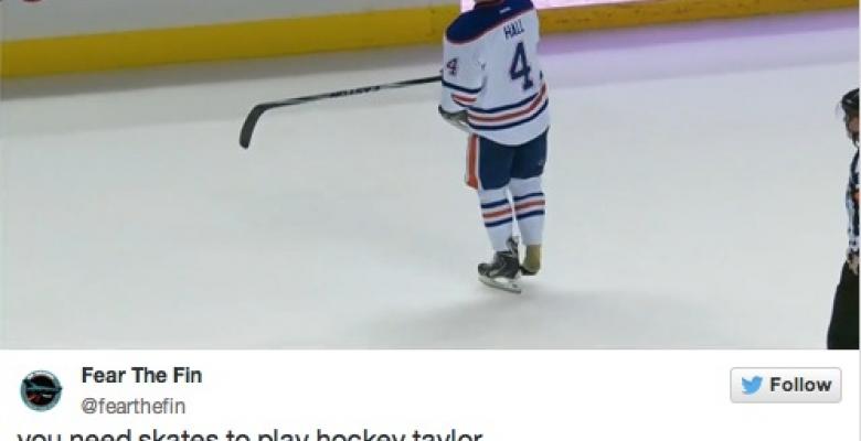 PHOTOS: Taylor Hall skates to the bench wearing only 1 skate.