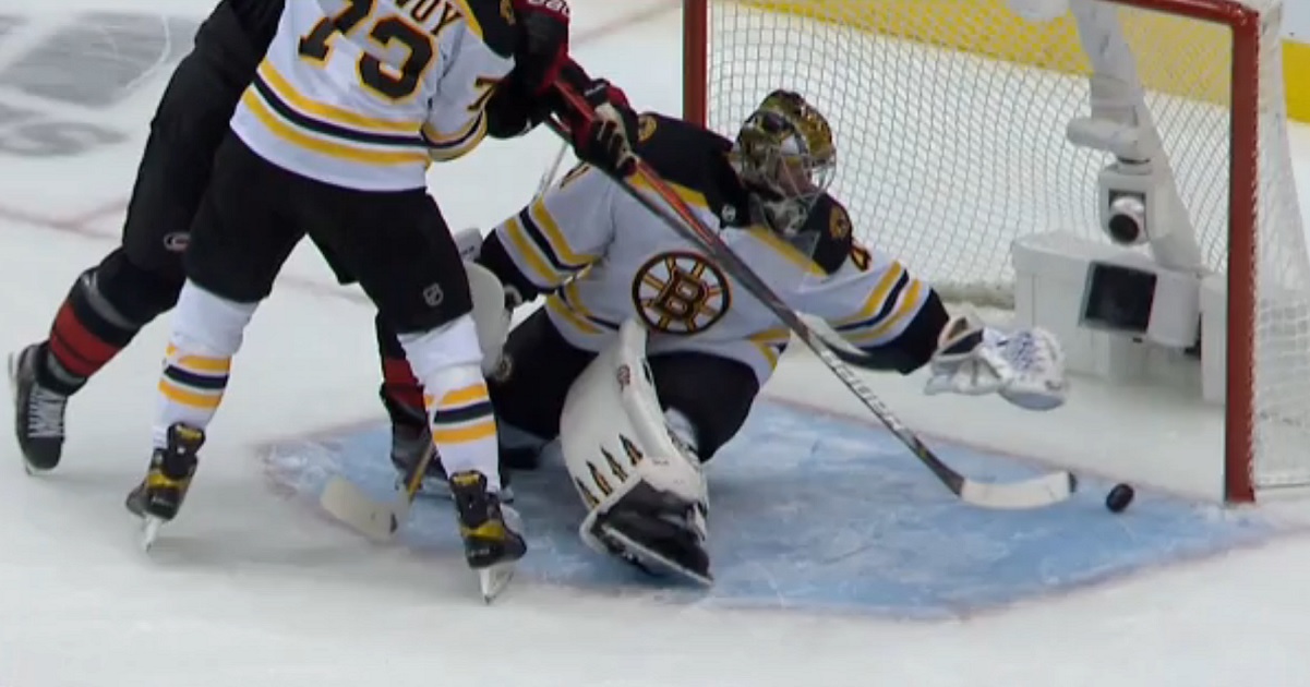 Controversial goal call in Game 3 between the Bruins and Canes.