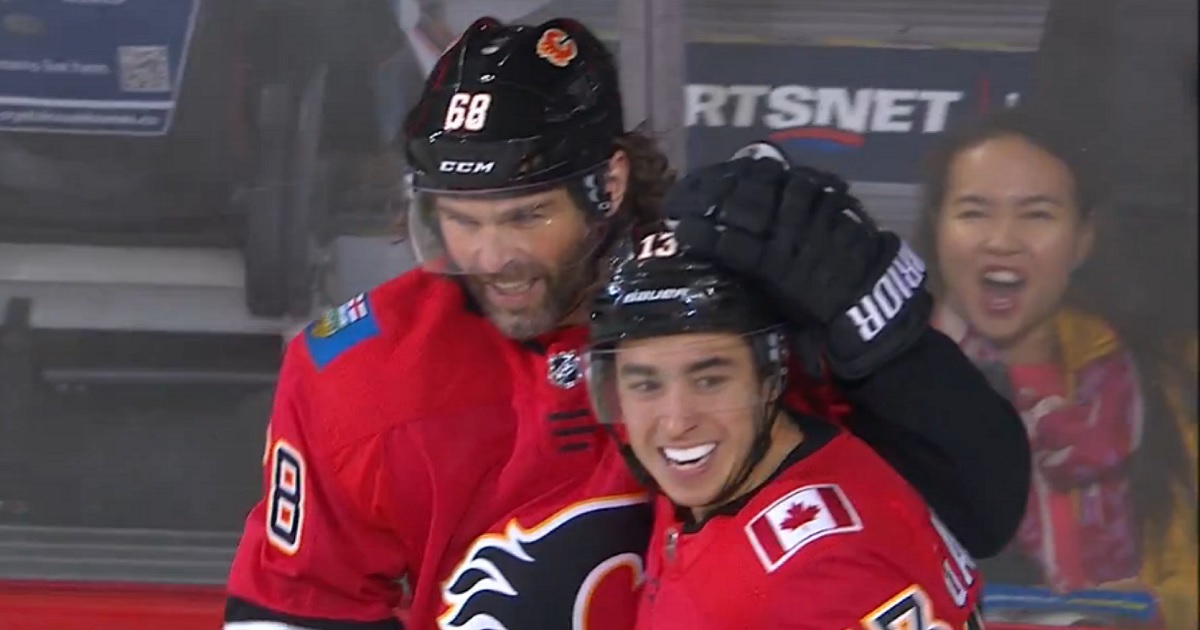 Jaromir Jagr records his first goal as a Calgary Flame.