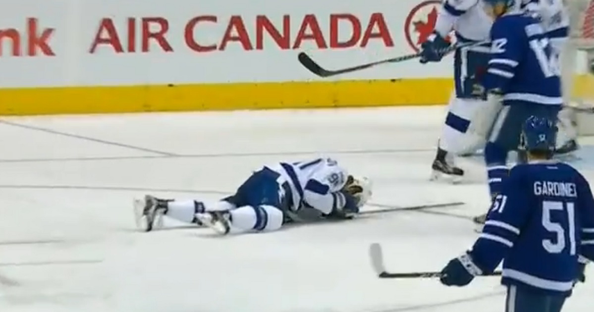 NHLer is a bloody mess after taking a hard shot to the face at close range.