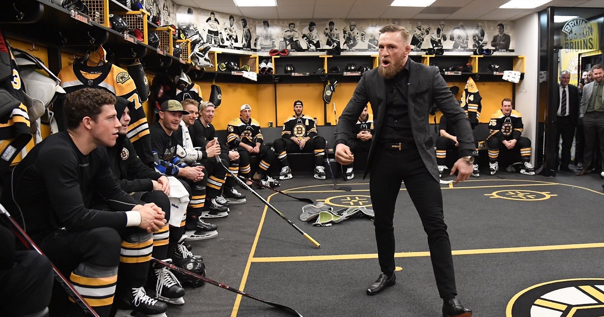 Cameras give a behind the scenes look at Conor McGregor's pre game speech.