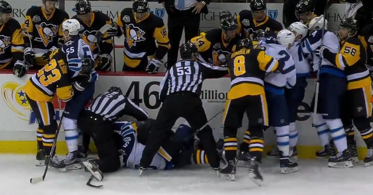 Tempers flare in Pittsburgh after shot to the head from Evgeni Malkin.