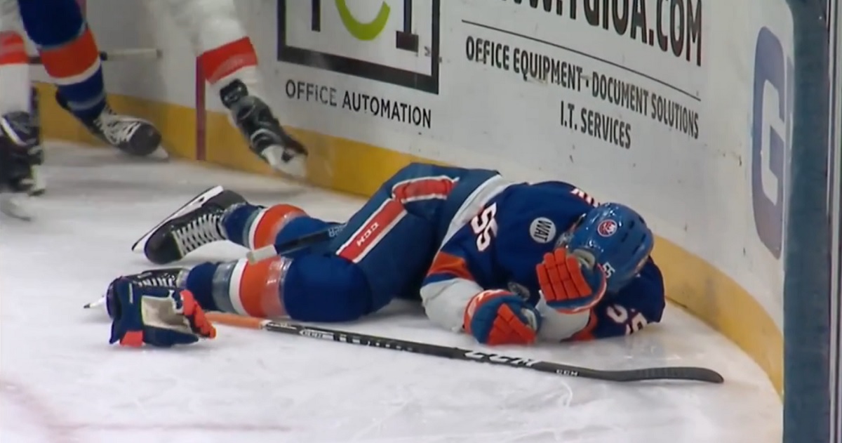 Boychuk injured after a very controversial hit from Voracek.