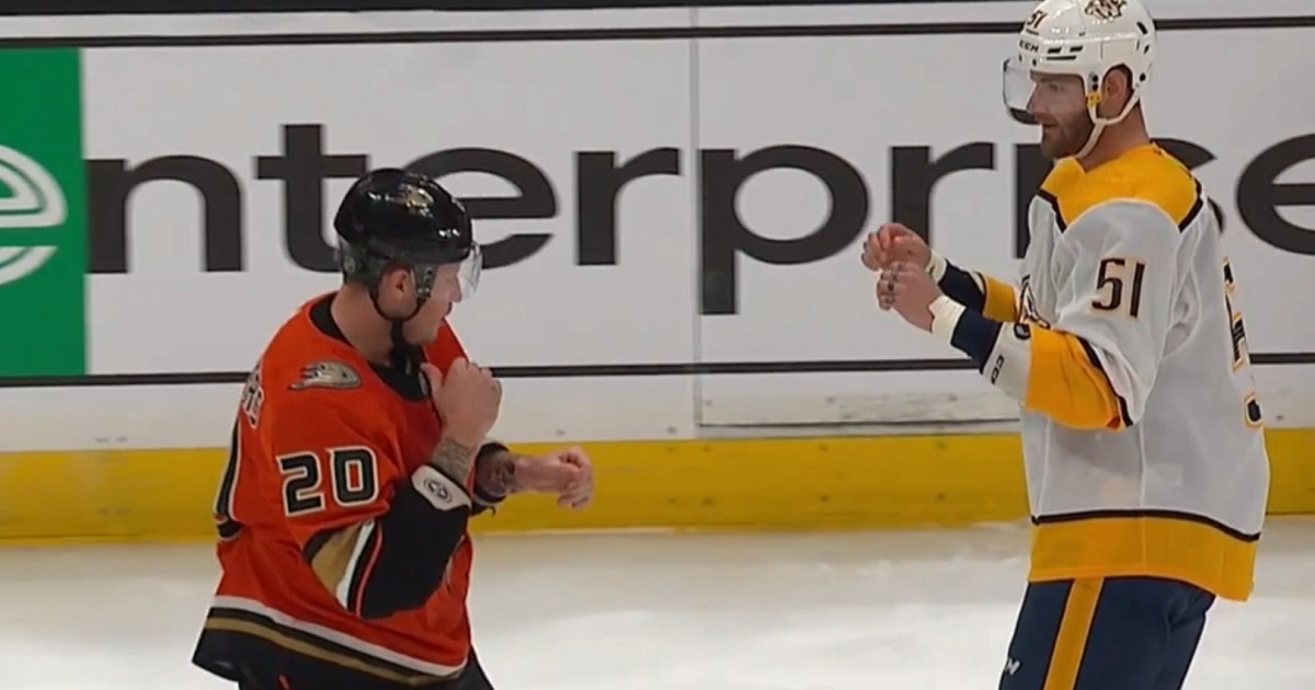 Austin Watson and Nicolas Deslauriers drop the gloves on the opening faceoff.