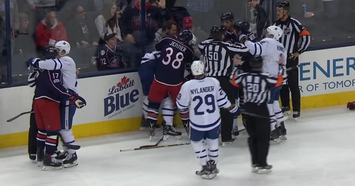Leafs' Connor Carrick crushes Josh Anderson with a huge hit on Wednesday night.