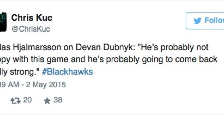 Report: Dubnyk places the blame squarely on himself for Game 1 loss.