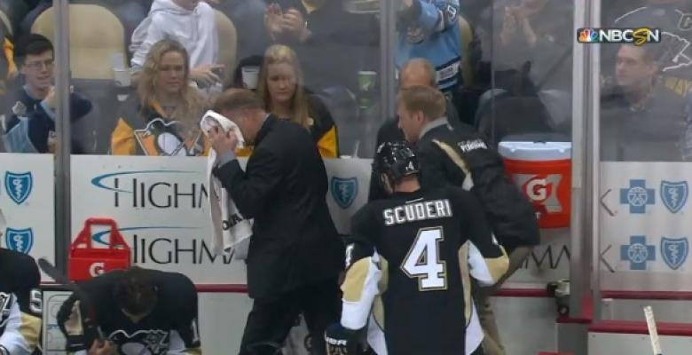 (VIDEO): Stray puck leaves commentator bloodied, returns to the game!