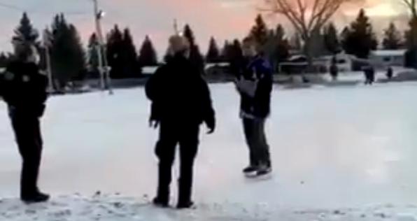 Man violently arrested by Canadian police while playing outdoor hockey.