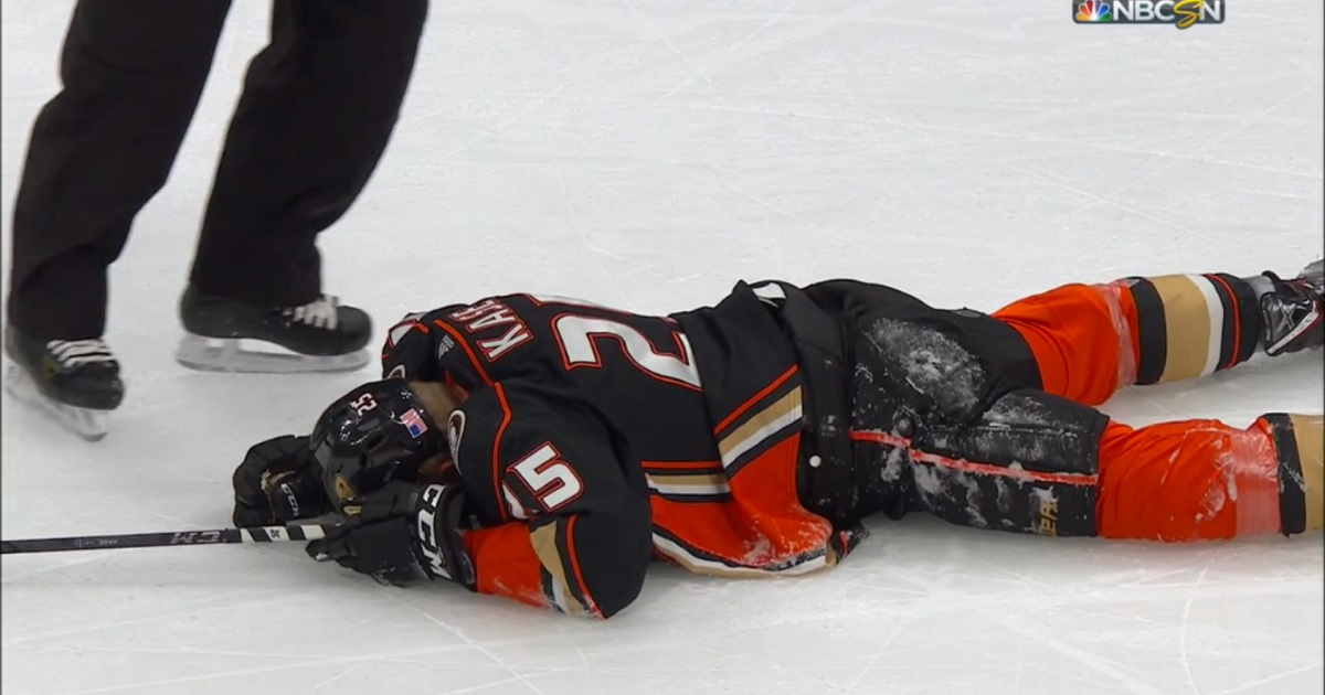 Young NHLer gets knocked out by a monster hit on Tuesday night.