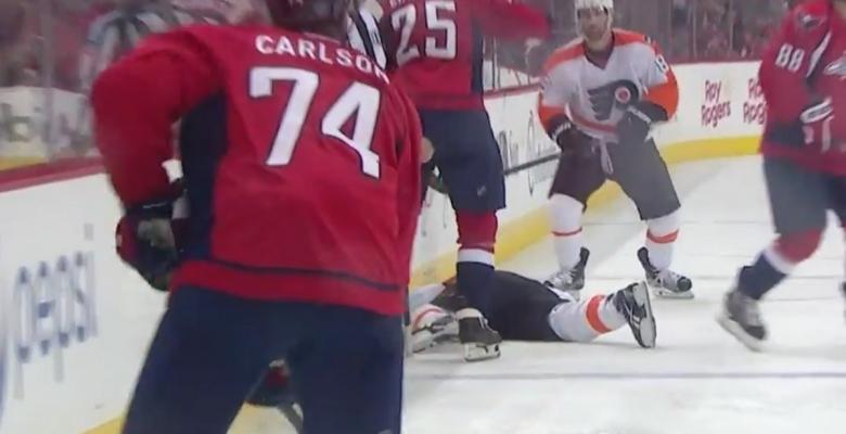 Chimera drills Voracek from behind, pancakes his head into the glass.