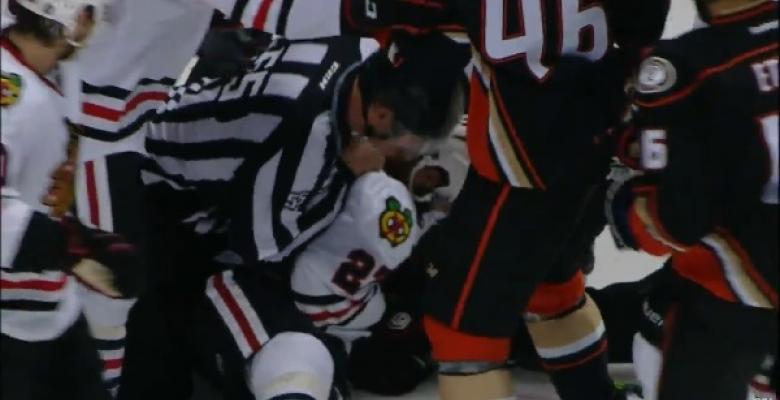 VIDEO: Duck mobbed after crashing into Corey Crawford.