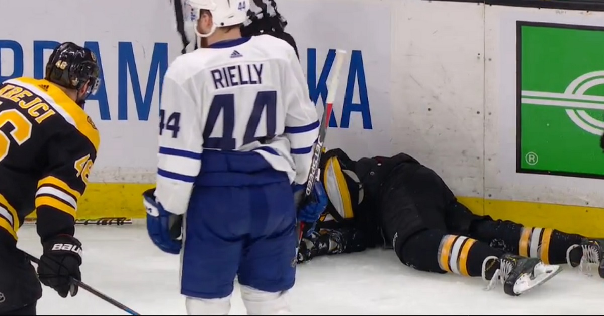 Nazem Kadri drills Jake DeBrusk with a vicious crosscheck to the head.
