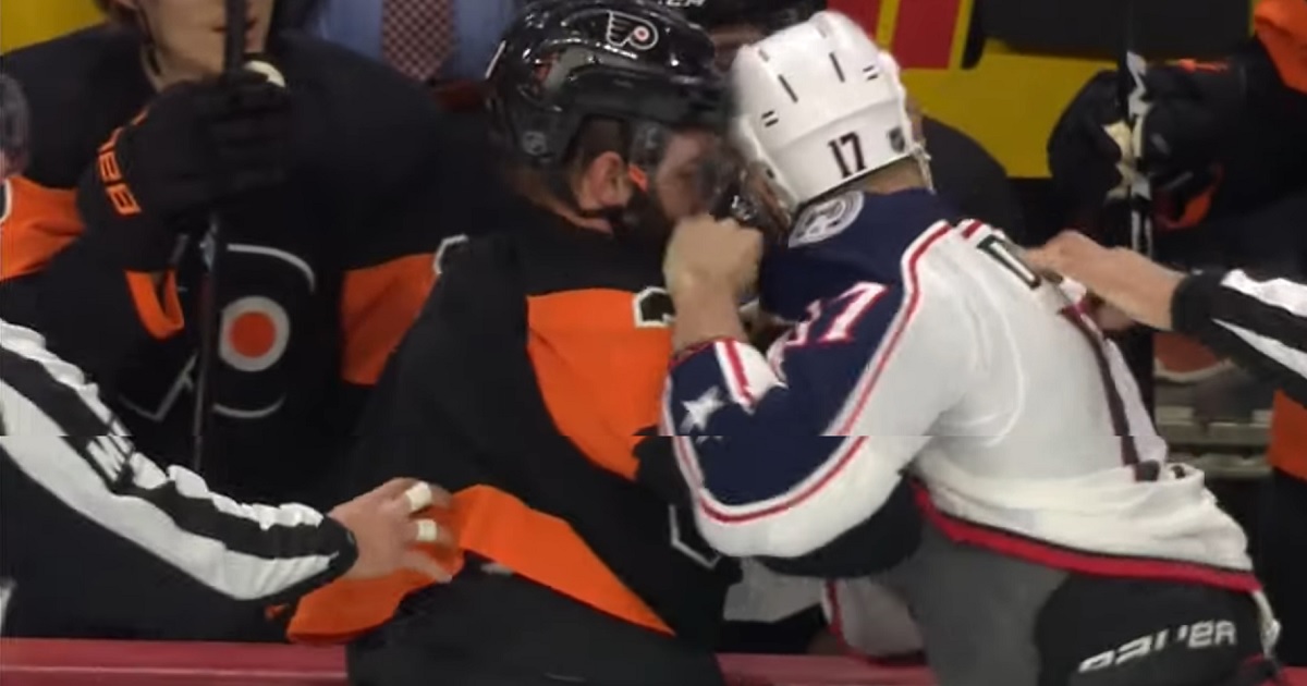 Dubinsky and Gudas square up on Saturday afternoon.