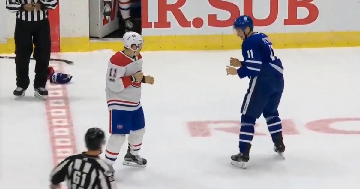 Early fight between the Habs and the Leafs on Monday night.