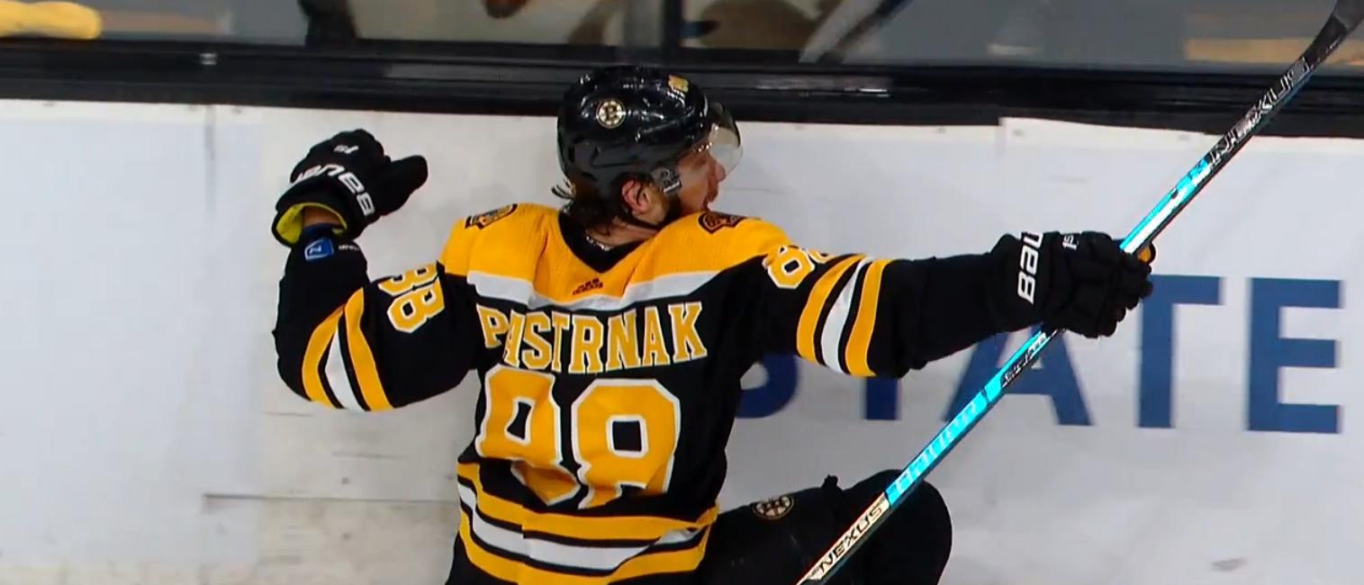 David Pastrnak opens the second round with a hat trick against the Islanders.