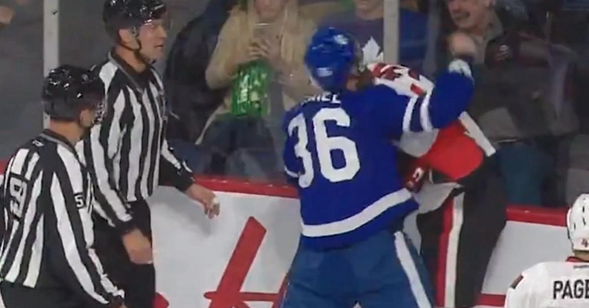 Rychel goes after Englund and gets ejected in the opening minutes of tonight's preseason game.