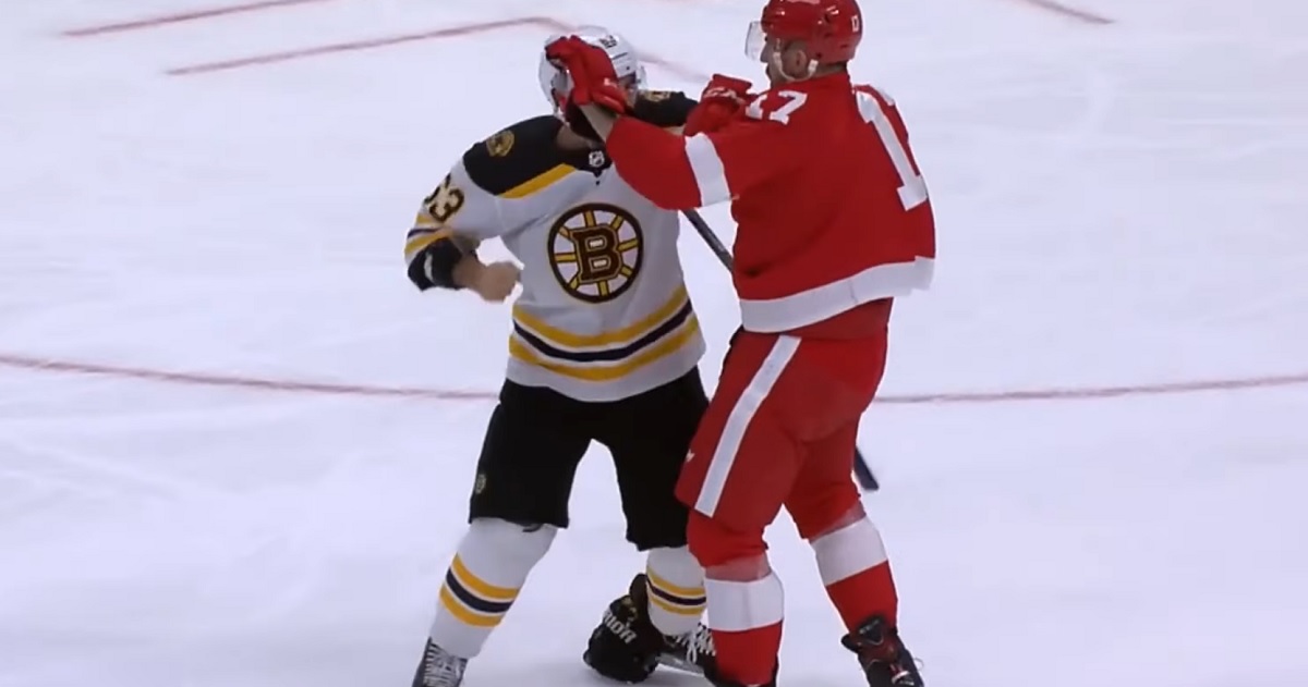 Brad Marchand has enough of Filip Hronek and drops the gloves!