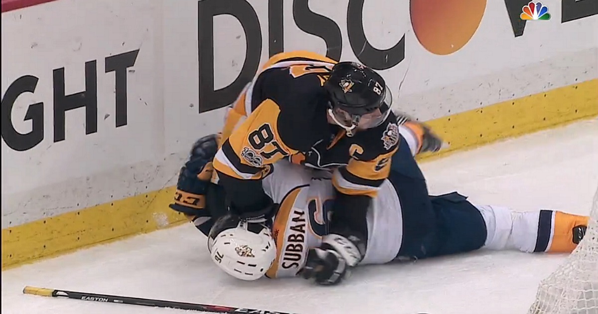 Breaking: Crosby punches Subban in the head while he's down on the ice.