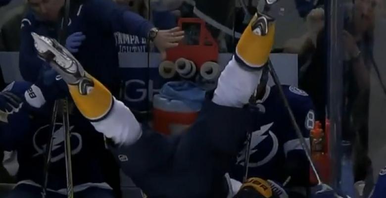 VIDEO: Big hit dumps Ekholm into the wrong bench!
