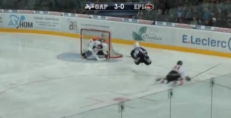 (VIDEO): Player avoids hip-check, scores incredible diving goal!