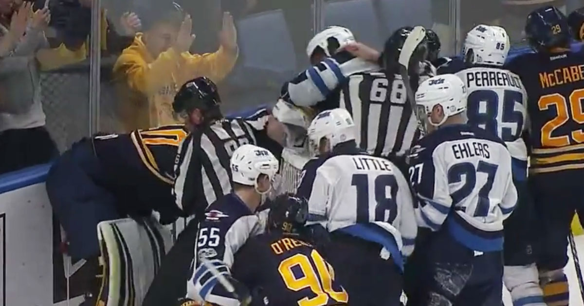 Must See: Lehner and Byfuglien goes at it in full-on line brawl!