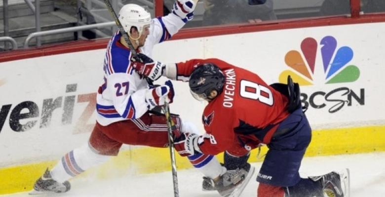 (VIDEO): Ovechkin nails Ryan McDonagh hard along the boards.