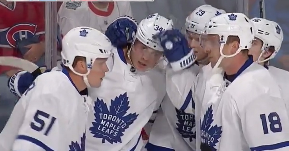Austin Matthews scores his first goal as a Toronto Maple Leaf.
