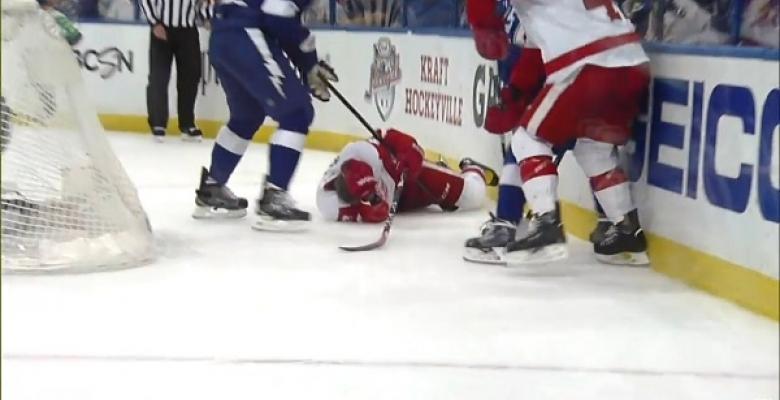 VIDEO: Player busted up after crashing violently into the boards.