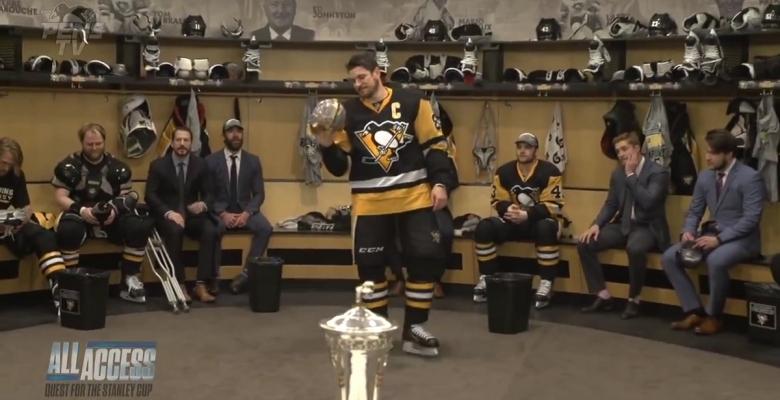 Cameras catch awesome moment between Game 7 hero Rust and his team.