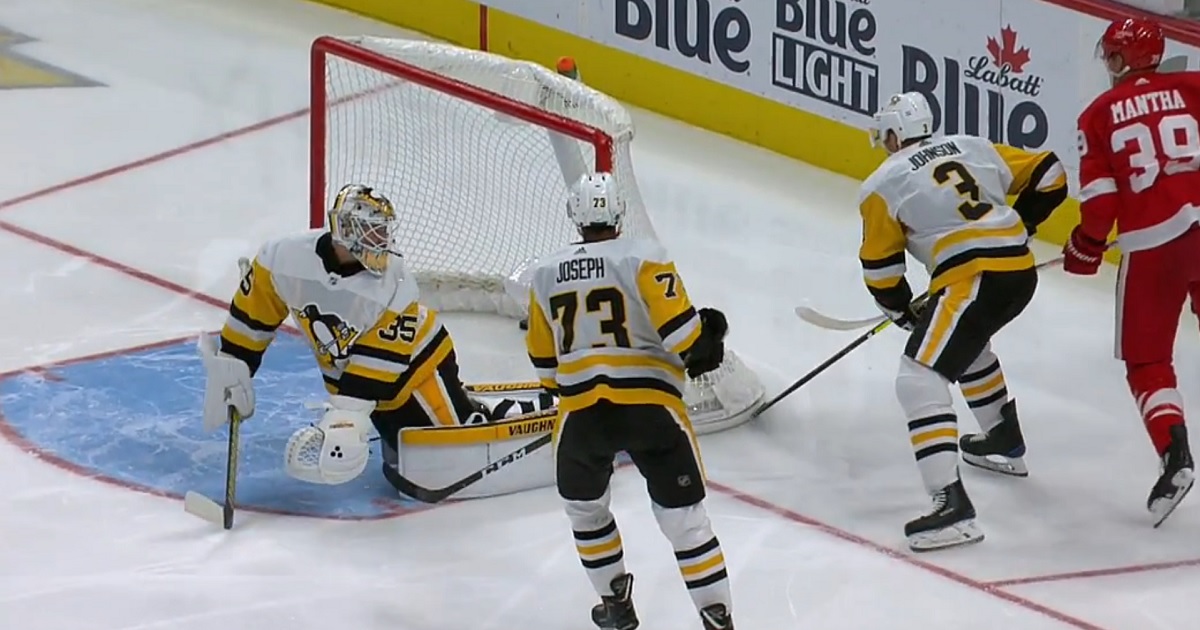 Jack Johnson finds the back of his own net and ends the shutout for Tristan Jarry.