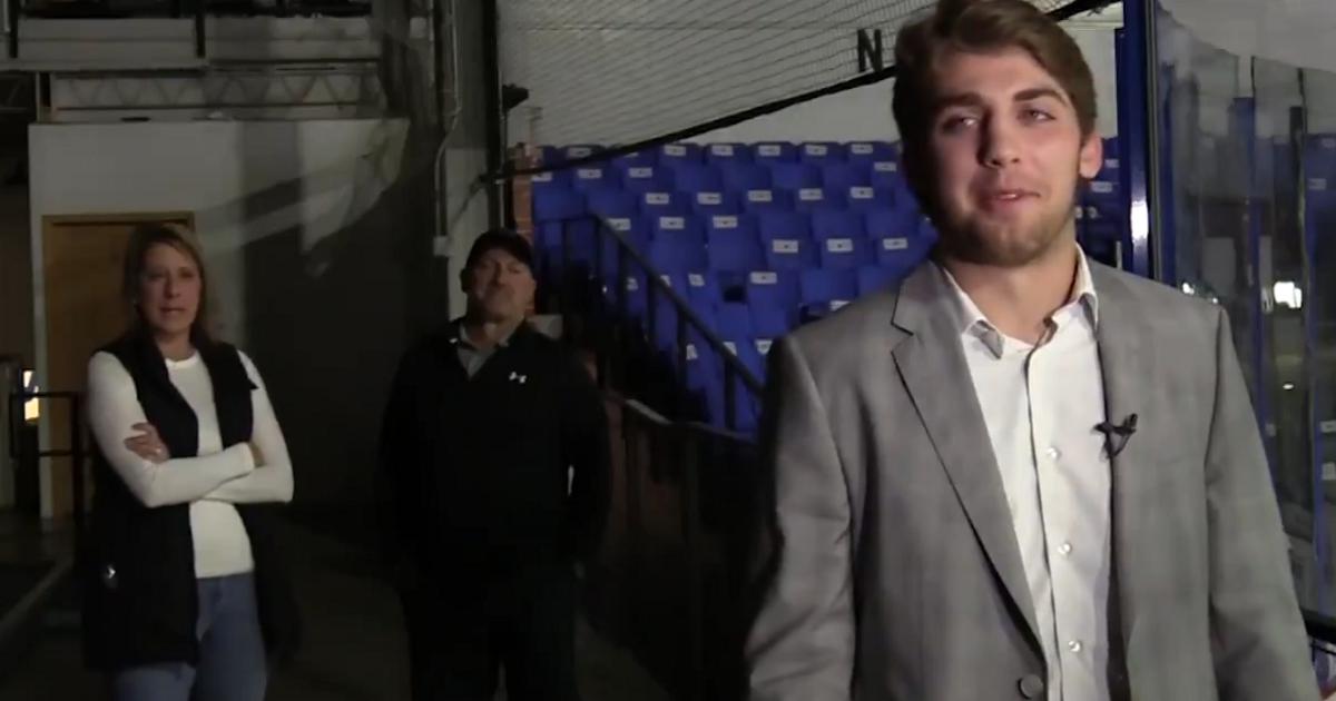 Jake Boltmann gets a surprise from his family after being drafted to the NHL.