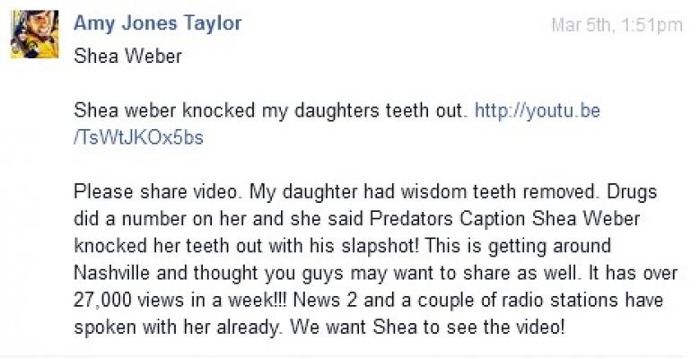 Young Predators fan blames Shea Weber for knocking out her teeth!