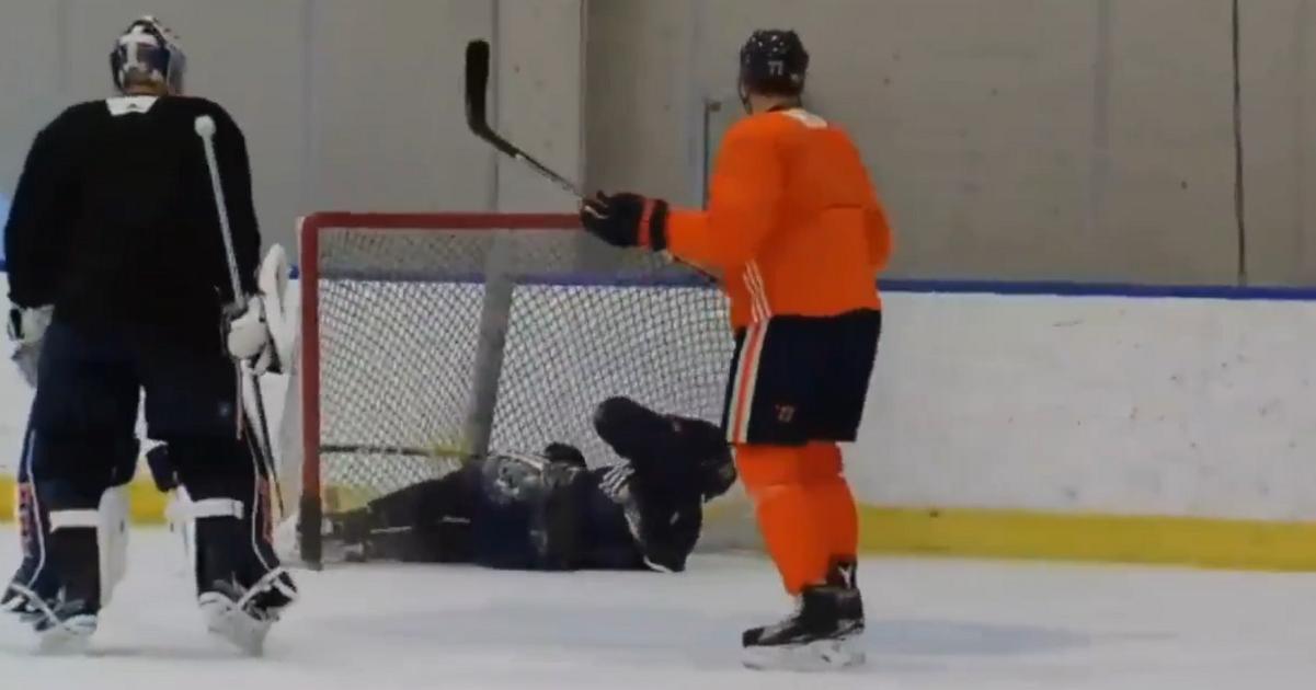 McDavid sent crashing into the net by his own teammate during practice.