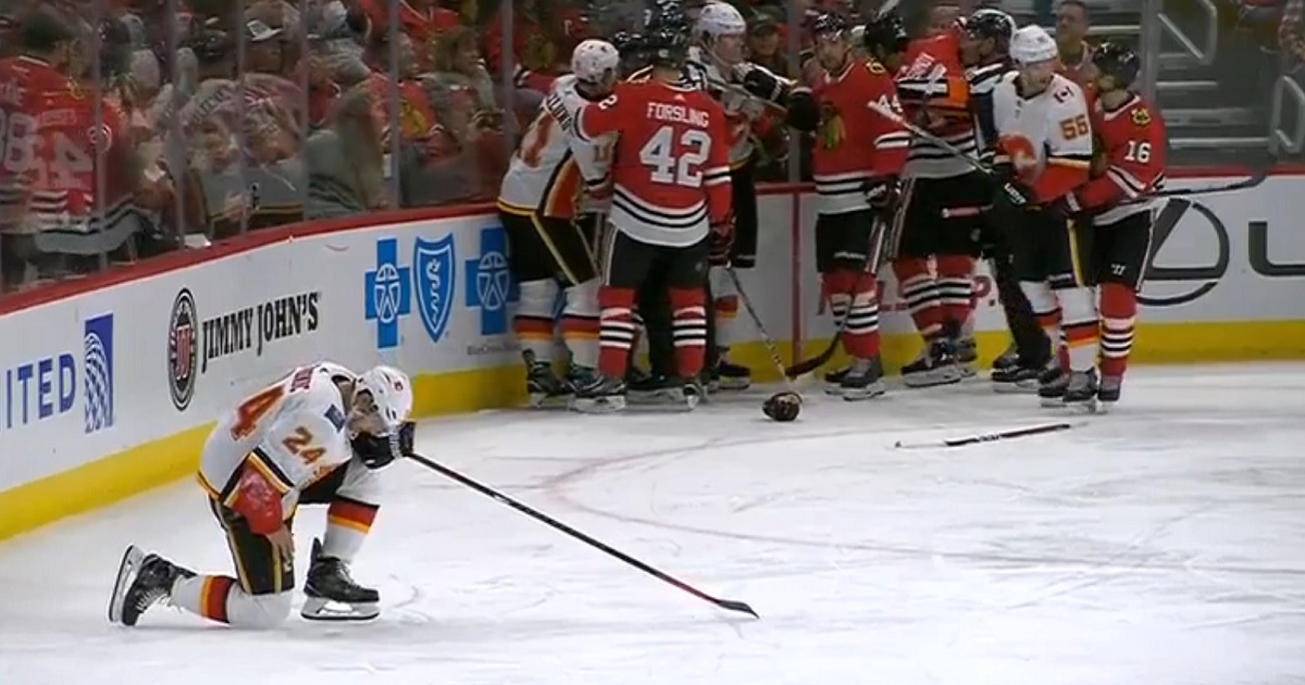 Kunitz ejected for a vicious elbow to Hamonic's head.