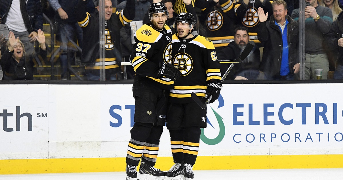 Bergeron scores in the very 1st period after a 16 game absence.