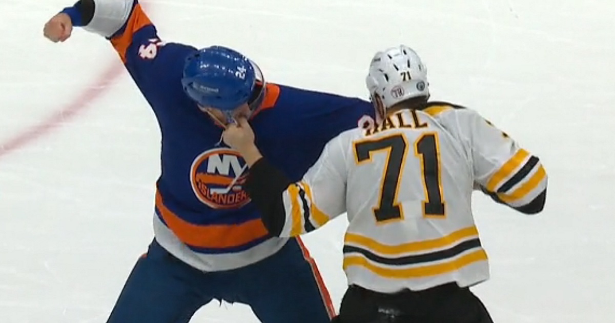 Taylor Hall and Scott Mayfield drop the gloves in Game 4.