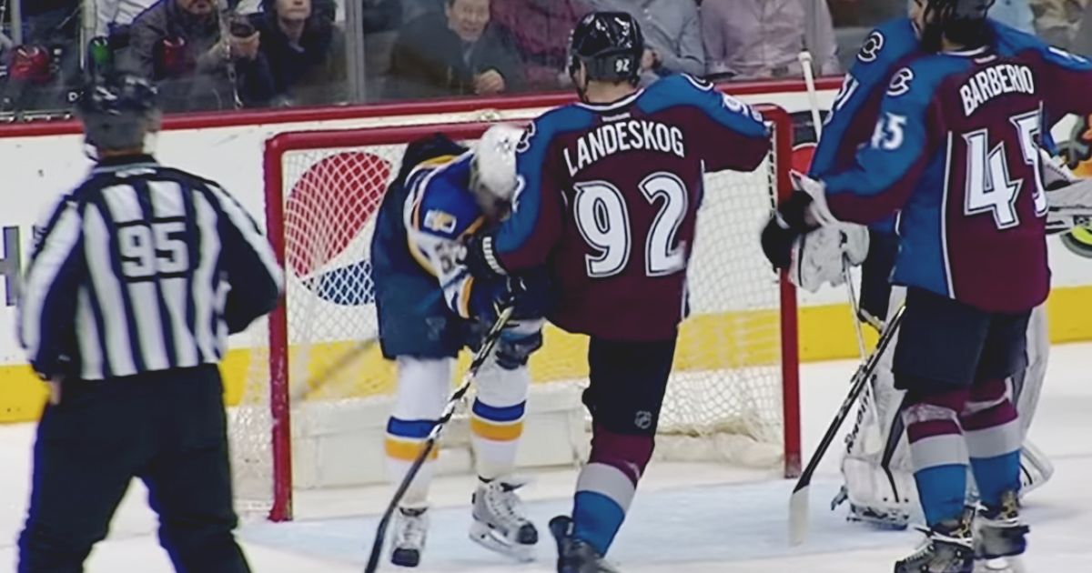 MUST SEE: Landeskog kicking David Perron directly where it hurts! 