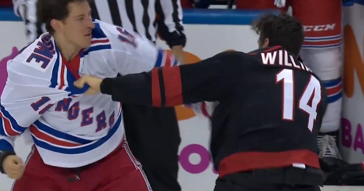 Justin Williams and Ryan Strome drop the gloves in the opening minutes of the playoffs!