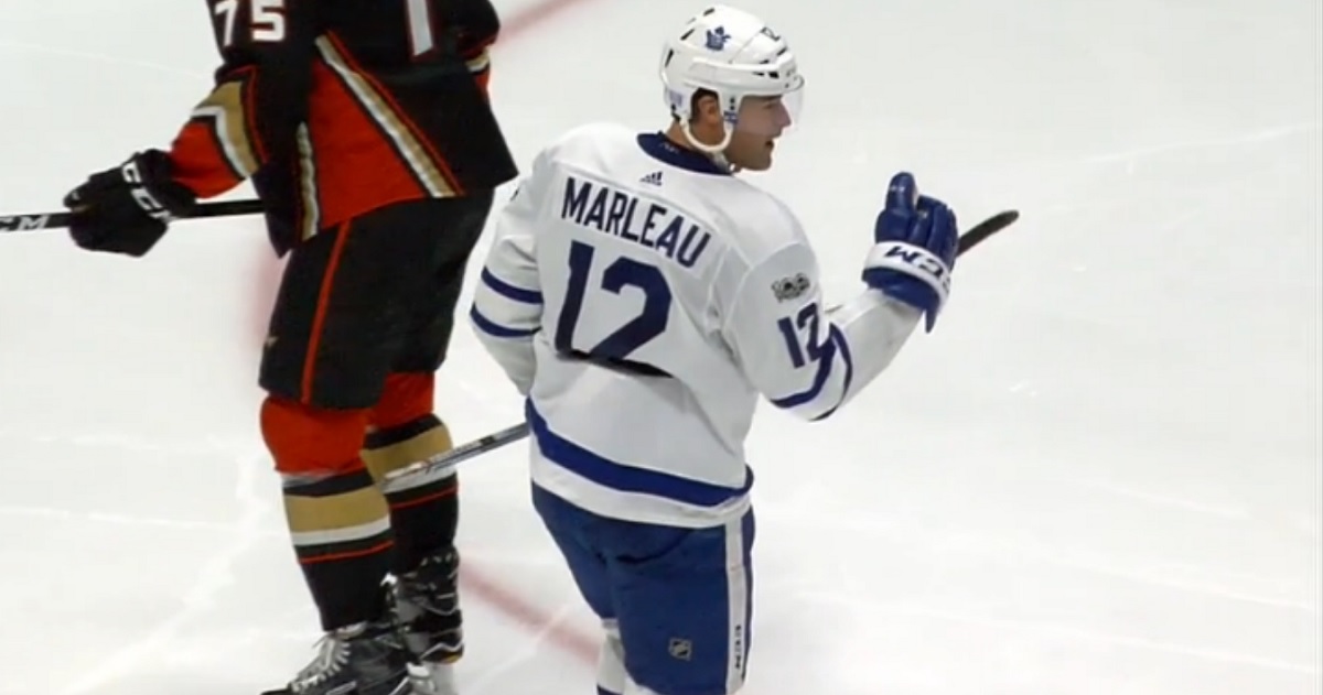 Marleau scores, Babcock's new line comes up big a second time.