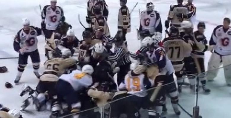 (VIDEO): Enormous bench clearing brawl erupts after team's elimination!