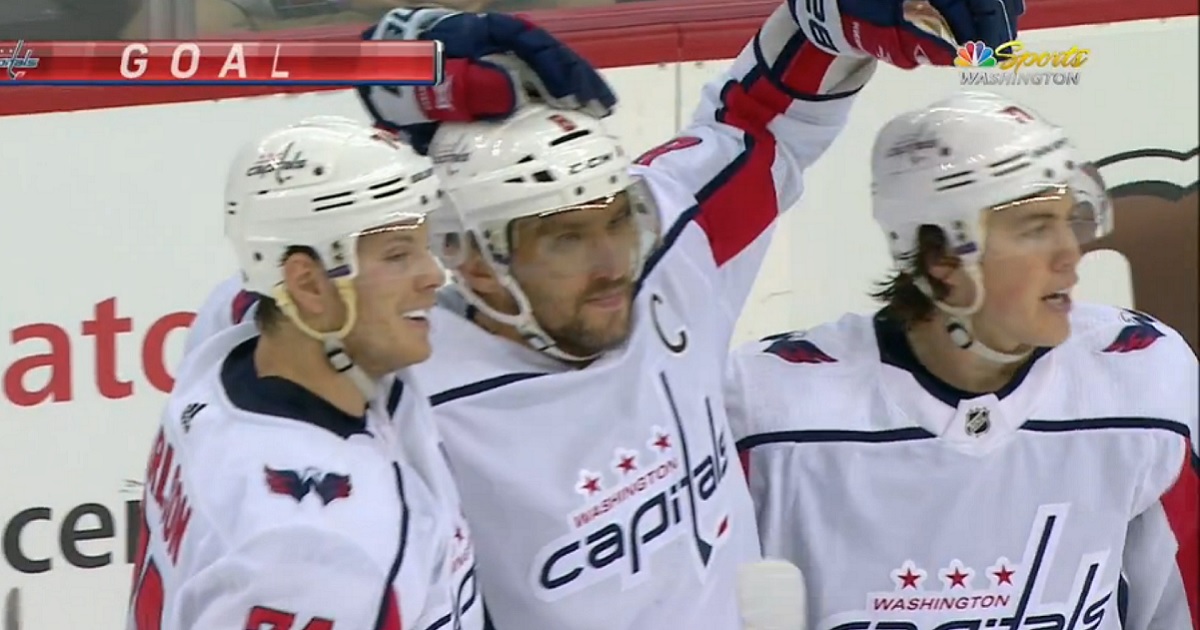 Ovechkin scores his 9th goal in 5 games with a ridiculous shot.