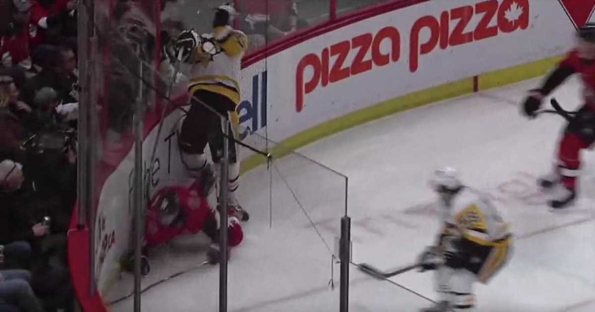 Crosby gets rocked by an elbow to the head.