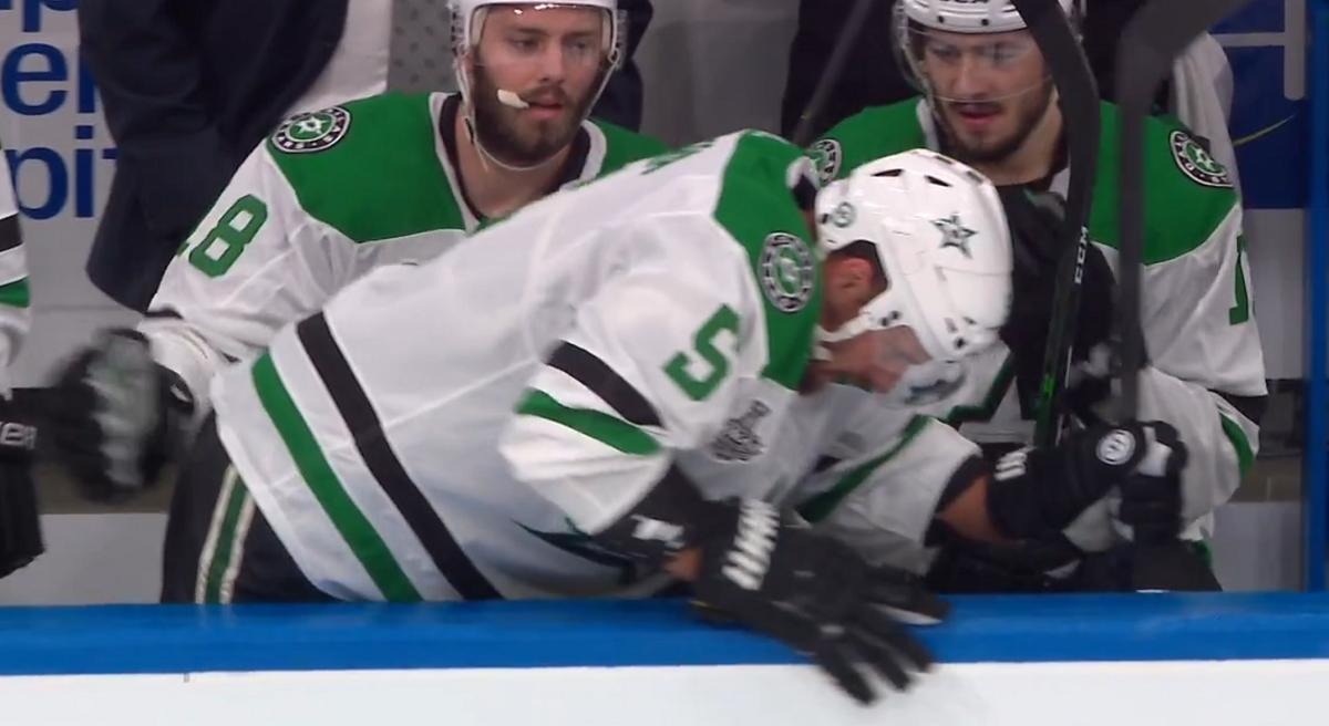 Andrej Sekera hobbles to the locker room in agony.