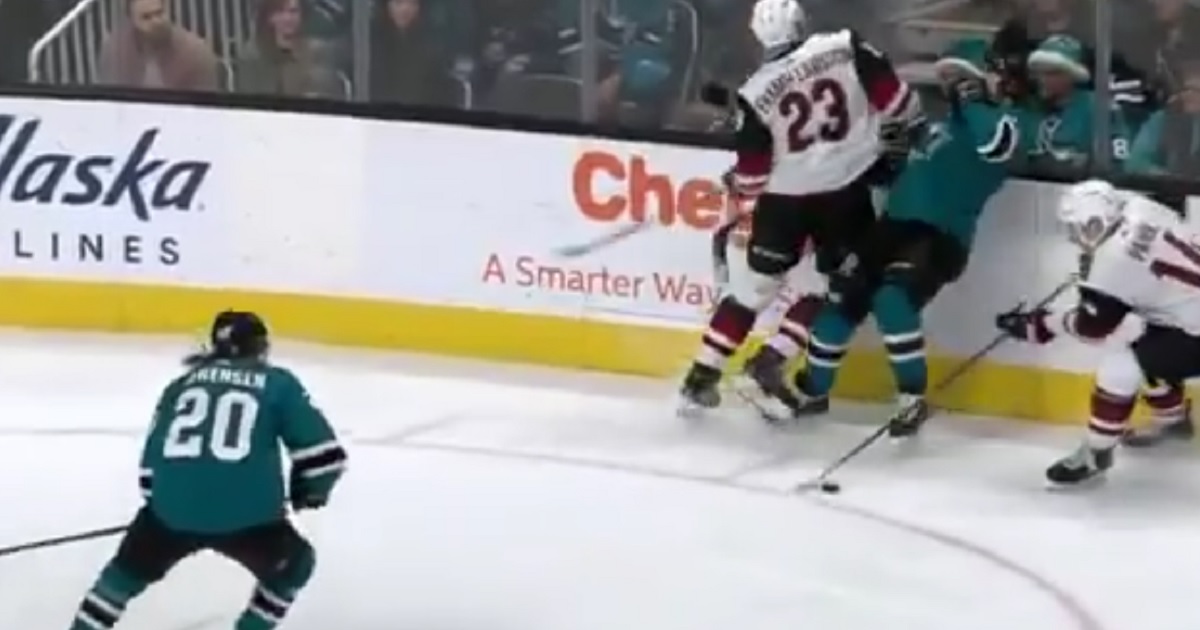 Oliver Ekman Larsson nearly decapitates LeBlanc with a huge elbow.